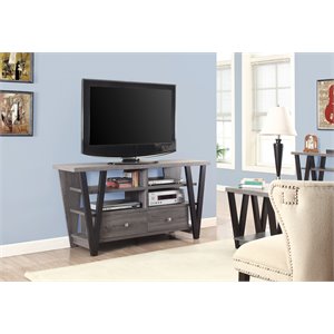 gorgeous two tone trapezoid tv console in gray and black