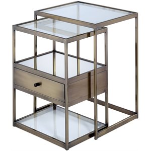 stylish nesting tables set in clear glass &  brass in 2 piece pack