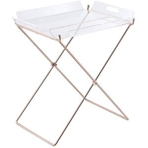 modish tray table in clear acrylic & copper
