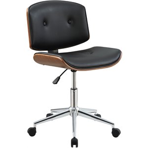 metal & wooden office armless chair in black & walnut brown