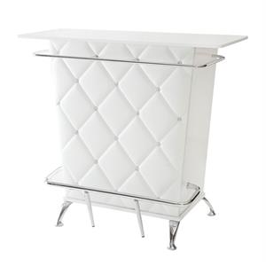 Contemporary Style Leatherette Padded Bar Table With Button Tufting in White