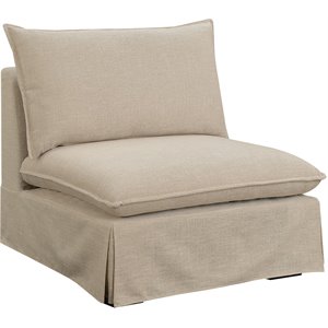 fabric upholstered armless chair with padded cushions in beige