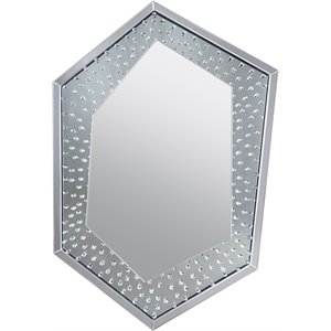 faux crystal accented wooden frame wall decor in hexagonal shape in clear