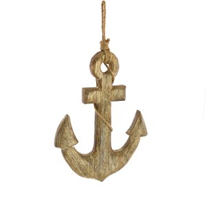 contemporary styled wooden large size anchor with rope in brown