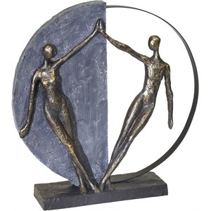 polyresin couple figurine holding hands with solid base in bronze