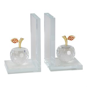 glass made apple statuette bookend in pair of 2 in clear and gold