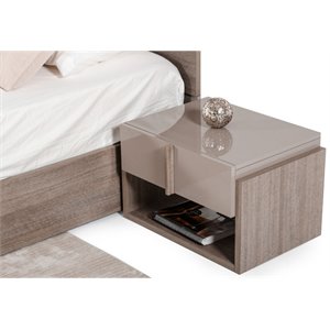 1 drawer & 1 shelf nightstand with sleek plank shape pull in beige&brown