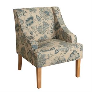 fabric upholstered wood accent chair jacobean pattern in tan blue&brown