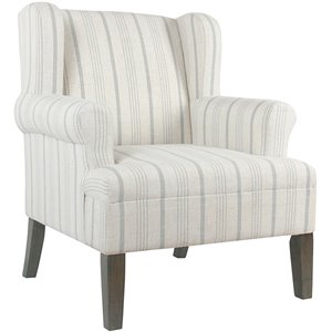 stripped pattern fabric upholstered wooden accent chair wing back in multicolor
