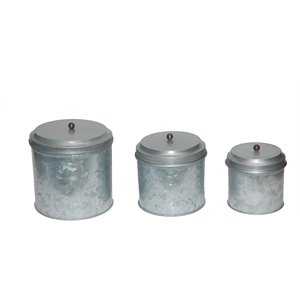 benzara amc0015 galvanized metal lidded canister ball knob with set of 3 in gray