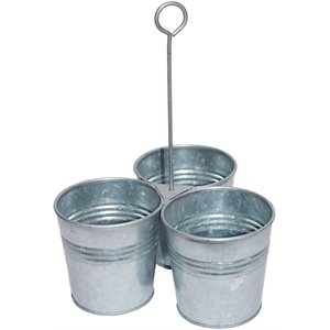 benzara amc0017 galvanized metal cutlery holder 3 buckets&ring holder in gray