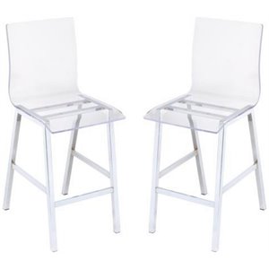 metal counter height chair with acrylic seat&back with set of 2 inclear&silver