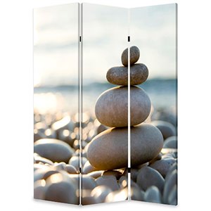 3 panel foldable canvas screen with pebble print in brown and white