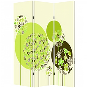 abstract floral printed foldable screen with 3 panels in green and white