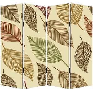 3 panel canvas made foldable screen with leaf print in multicolor