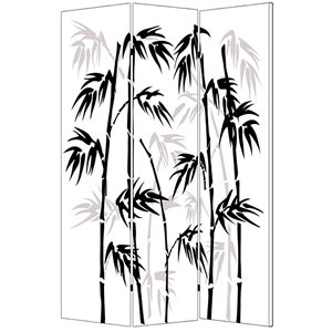 3 panel foldable canvas bamboo leaf print screen in black and white