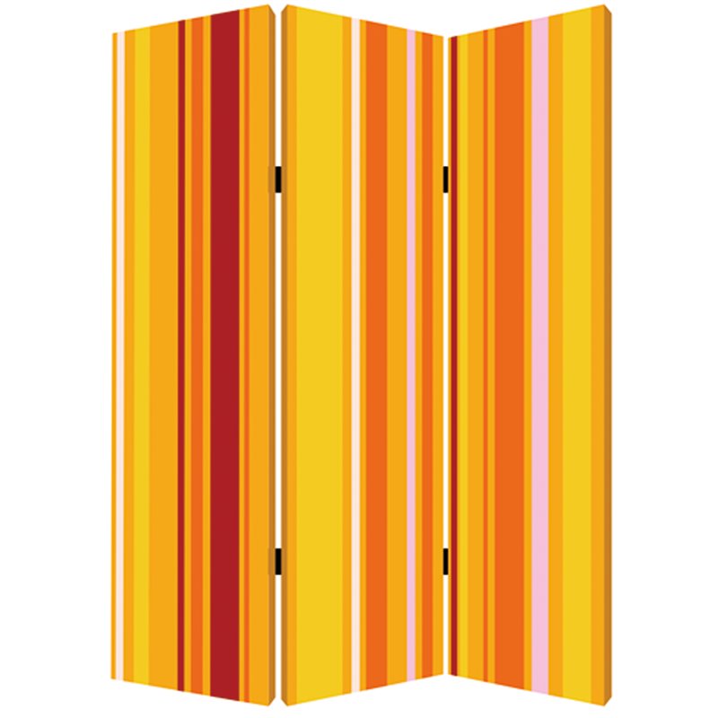 3 Panel Canvas Screen with Bright Stripe Print in Yellow and Red