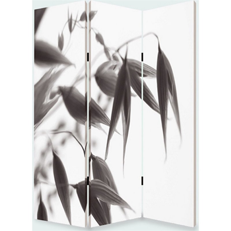 3 Panel Foldable Canvas Screen with Lily Print in Black and White