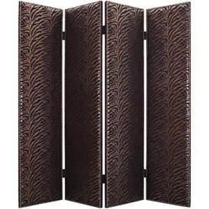 wooden 4 panel screen with nailhead trim accents in black and bronze