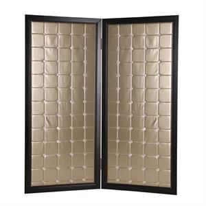 fabric upholstered room divider with modish design in small in gold and black