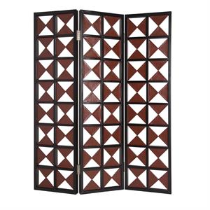 3 panel room divider with symmetric triangle cutout pattern in small in brown