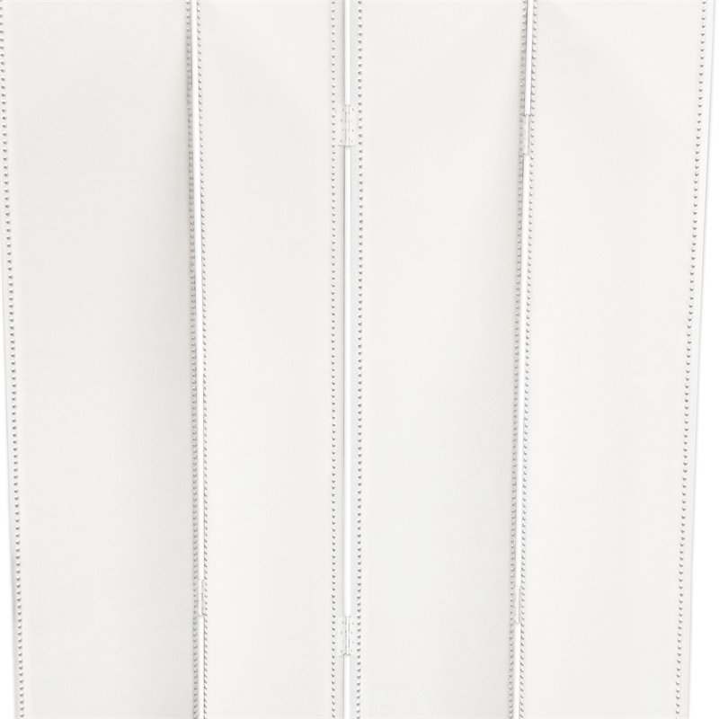 Leatherette 4 Panel Room Divider with Nailhead Trims in White