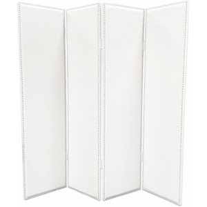 leatherette 4 panel room divider with nailhead trims in white
