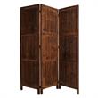 Wooden 3 Panel Room Divider with Plank Pattern in Brown