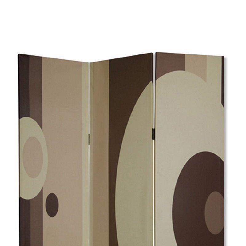 Canvas Print 3 Panel Room Divider with Circle Design in Beige and Brown