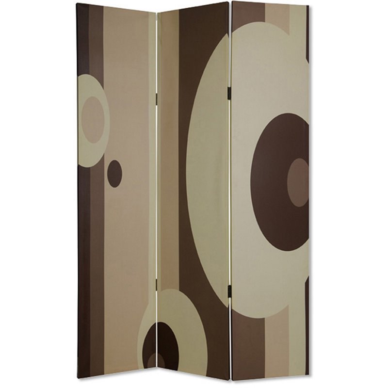 Canvas Print 3 Panel Room Divider with Circle Design in Beige and Brown