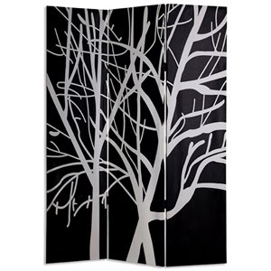 3 panel canvas room divider with branch pattern in black and white
