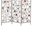 Foldable Metal Screen with Geometrical Design and 3 Panels in Brown