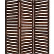 3 Panel Foldable Wooden Screen with Louver Pattern in Dark Brown