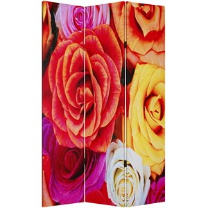3 panel canvas screen with contrasting flower print in multicolor