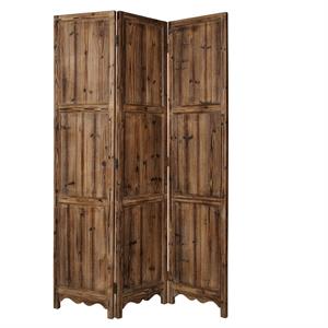 3 panel foldable traditional wooden screen with rustic touch in brown