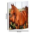 3 Panel Foldable Wooden Screen with Horse Print in Brown