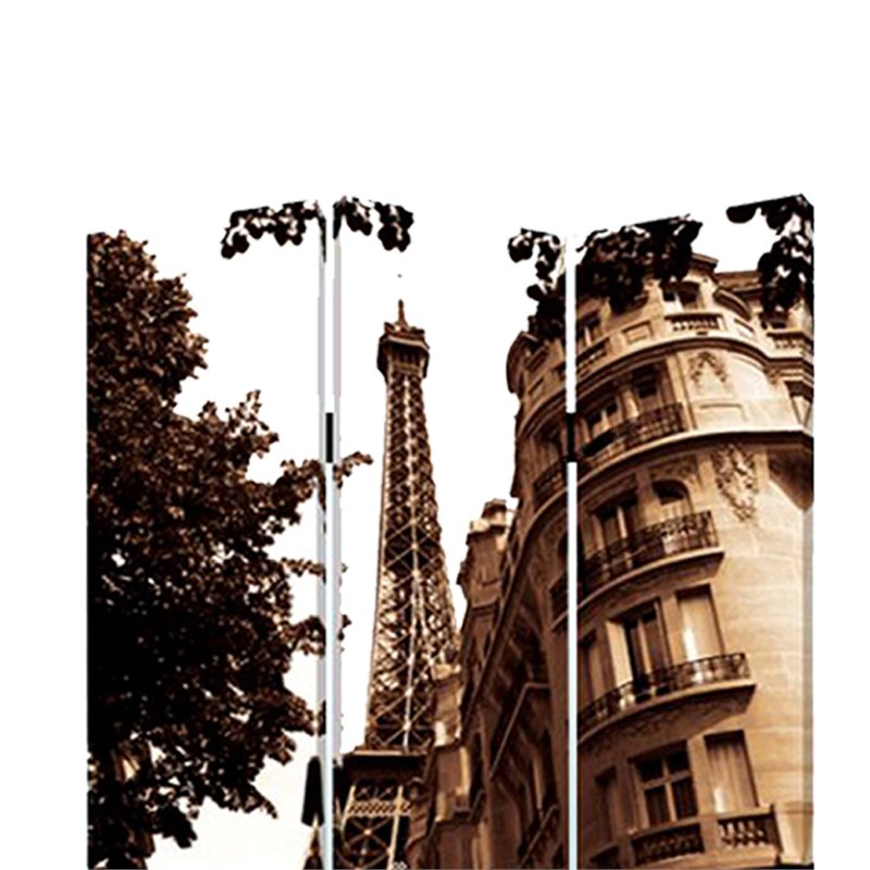 3 Panel Foldable Canvas Screen with Eiffel Tower Print in Brown