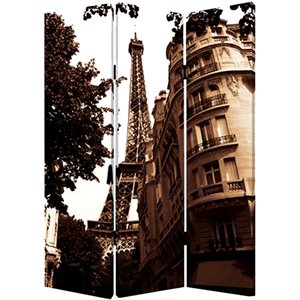 3 panel foldable canvas screen with eiffel tower print in brown