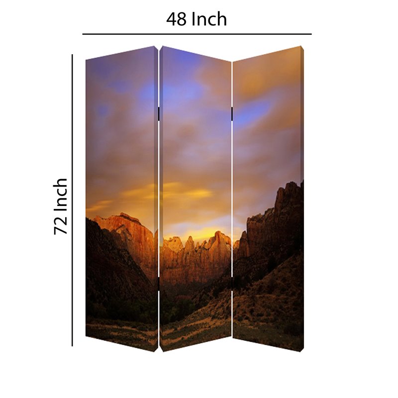 Sunset Plateau Print Foldable Canvas Screen with 3 Panels in Multicolor