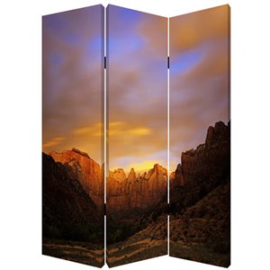 sunset plateau print foldable canvas screen with 3 panels in multicolor