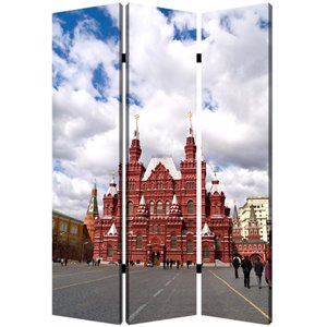 russian tower print foldable canvas screen with 3 panels in multicolor