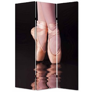 ballet shoe print foldable canvas screen with 3 panels in black and pink