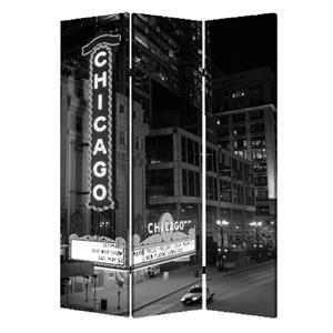 3 panel foldable screen with chicago print in black and white
