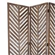 3 Panel Foldable Wooden Screen with Herringbone Pattern in Brown