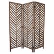 3 Panel Foldable Wooden Screen with Herringbone Pattern in Brown