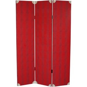 transitional 3 panel wooden screen with nailhead trim in red