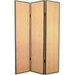 Foldable 3 Panel Wooden Screen with Faux Leather Trim in Brown