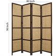 4 Panel Wooden Framed Screen with Sea Grass Woven Design in Brown