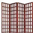 Wooden 4 Panel Foldable Window Pane Screen with Grid Design in Brown