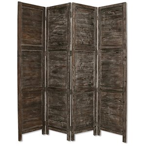wooden 4 panel foldable floor screen with textured panels in black
